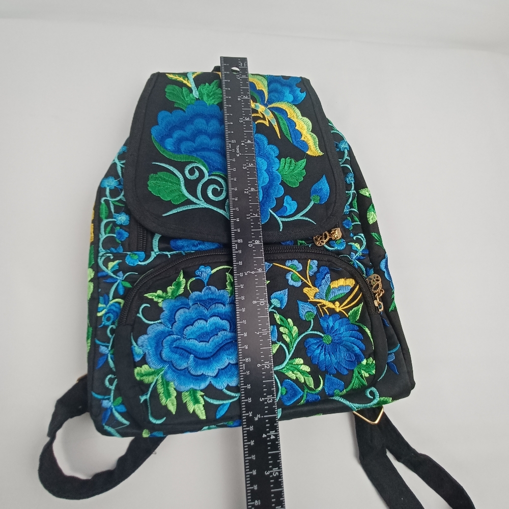 mexican floral embroidered backpack multicolor New - Picture 13 of 13